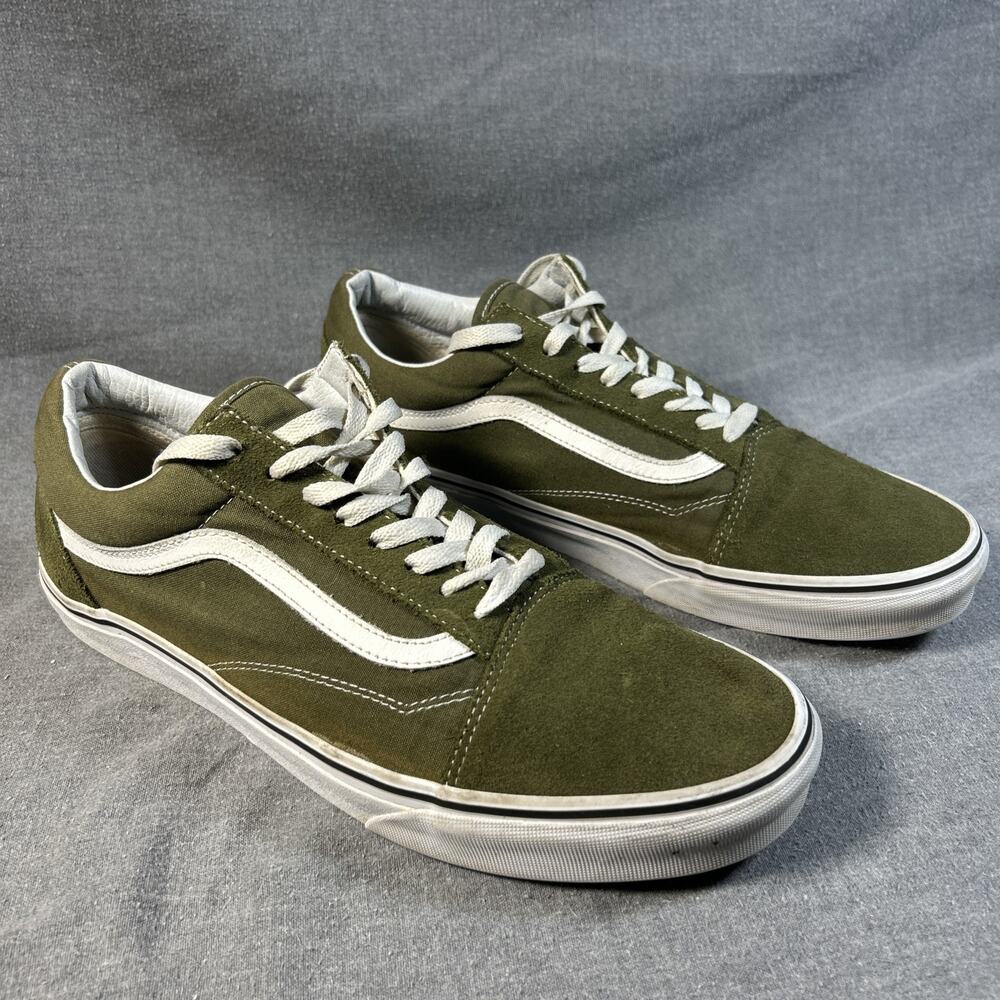 Vans Old Skool Men's 12 Olive Green White Suede Canvas Skate Shoes Sneakers